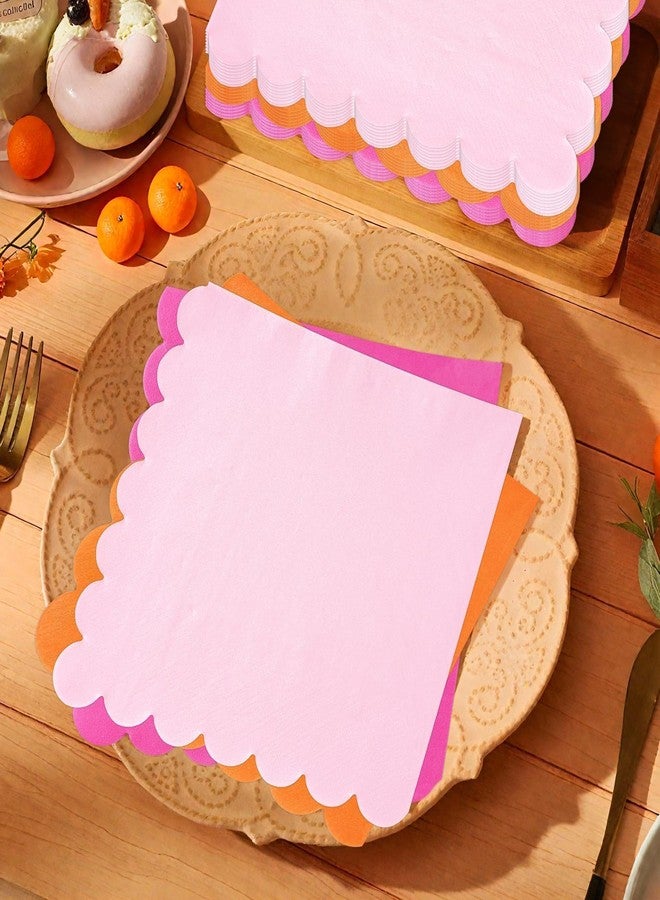 Greencian 150 Pcs Pink and Orange Napkins 6.5"x 6.5" Pink Orange Cocktail Napkins 3 Colors Disposable Dinner Hand Towels For Tequila Sunrise Party Baby Shower Birthday - Image 5